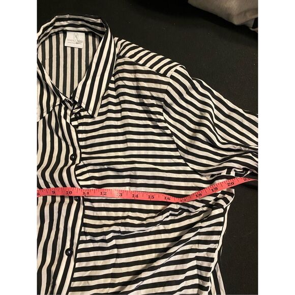 Madeleine Reverse Stripe Tye Button Blouse, Black White Shirt, Size 12 - Picture 7 of 9